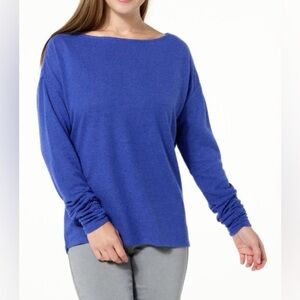 NEW - DG2 by Diane Gilman Brushed Knit Ruched Sleeve Off-Shoulder Top 
848-324
